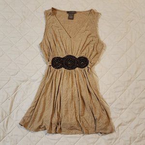 Su & Lola tan brown jeweled belted blouse S